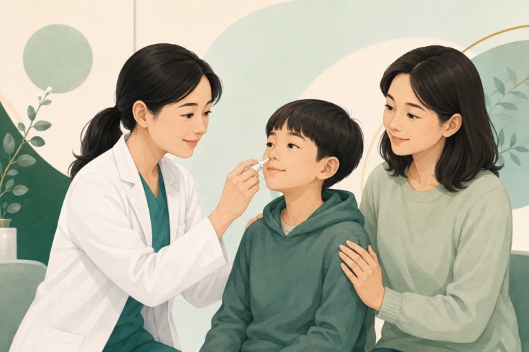 醫師為兒童接種鼻噴式流感疫苗