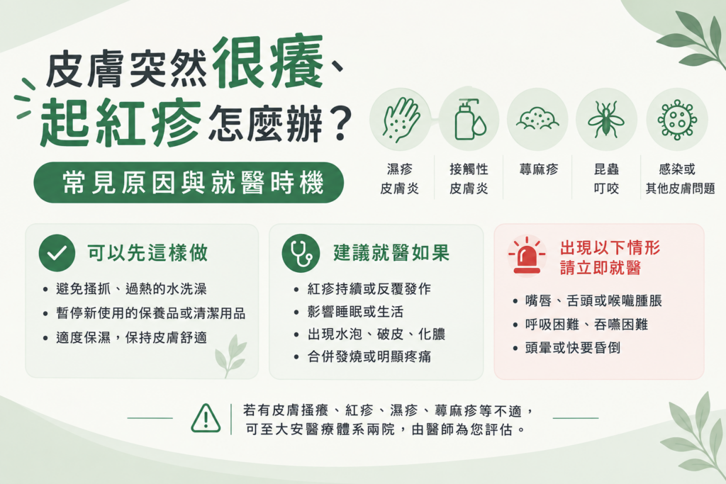 皮膚突然很癢、起紅疹常見原因與就醫時機